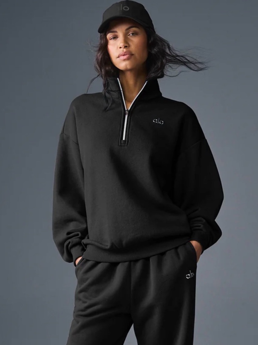 ALO Yoga Black Accolade Quarter-Zip Pullover Large Unisex